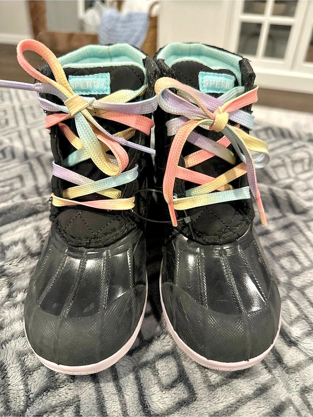 Sperry Port Duck Boot Black & Pink Girls US 13M
